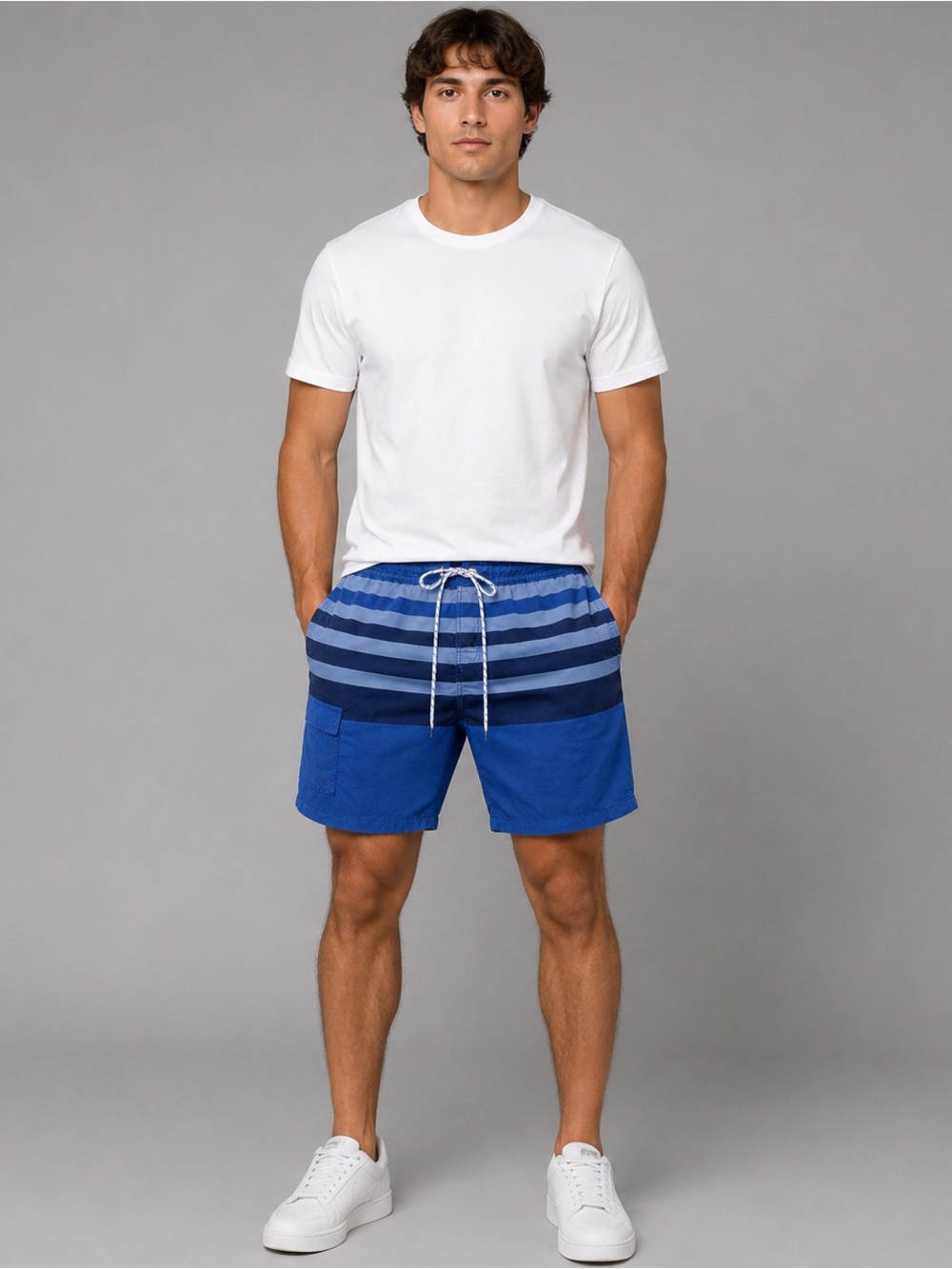 Goodfellow & Co Men’s Large Blue Striped Swim Trunks Board Shorts Beach Lined